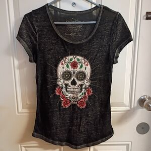 2/$10 Vintage Rocker Girl Skull Candy Graphic Tee Size Small